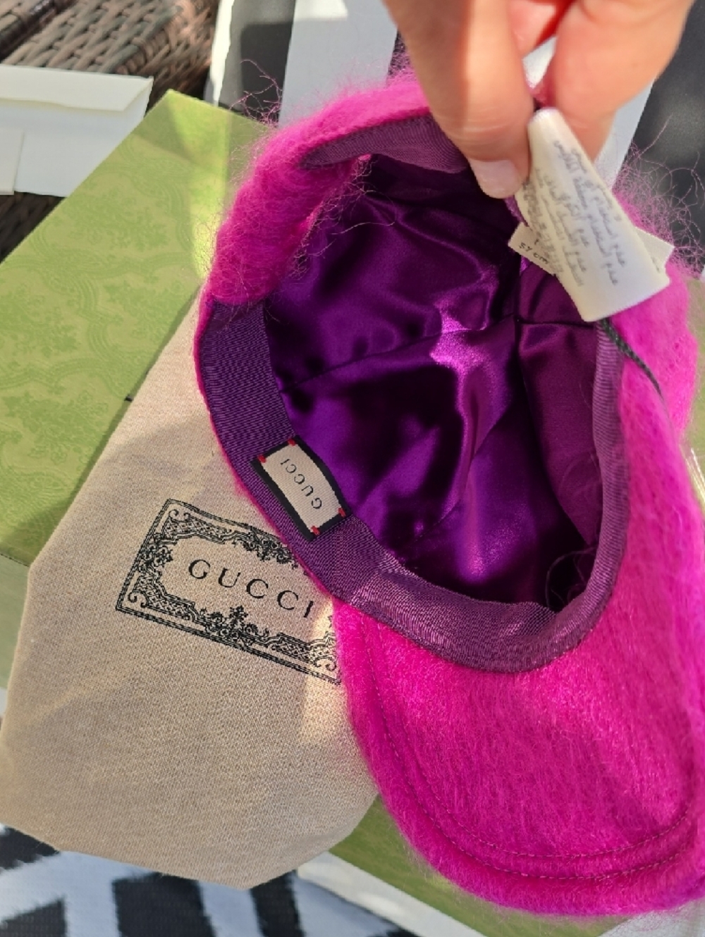 Gucci Fuchsia Mohair Baseball Cap with Gold GG Accent - Picture 9 of 12